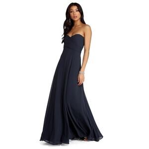 NWT Windsor Navy Blue Maxi Formal Strapless Dress Size 11